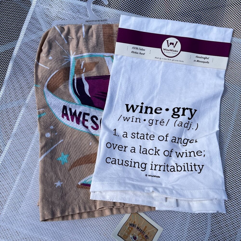 Kitchen Towel 2-Pack Wine Winks Winegry & Primitives By Kathy Wine Awesome